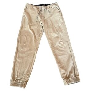 Plugg Men's Beige Cargo Jogger Pants Drawstring Waist Size Large